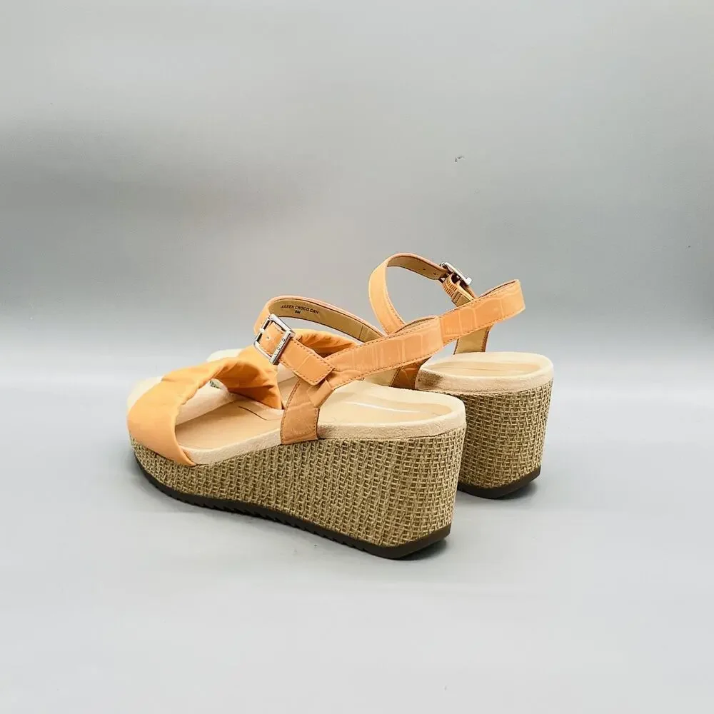Vionic Sandals Womens 9 Orange Synthetic Aileen Croco Slingback Wedge Shoes